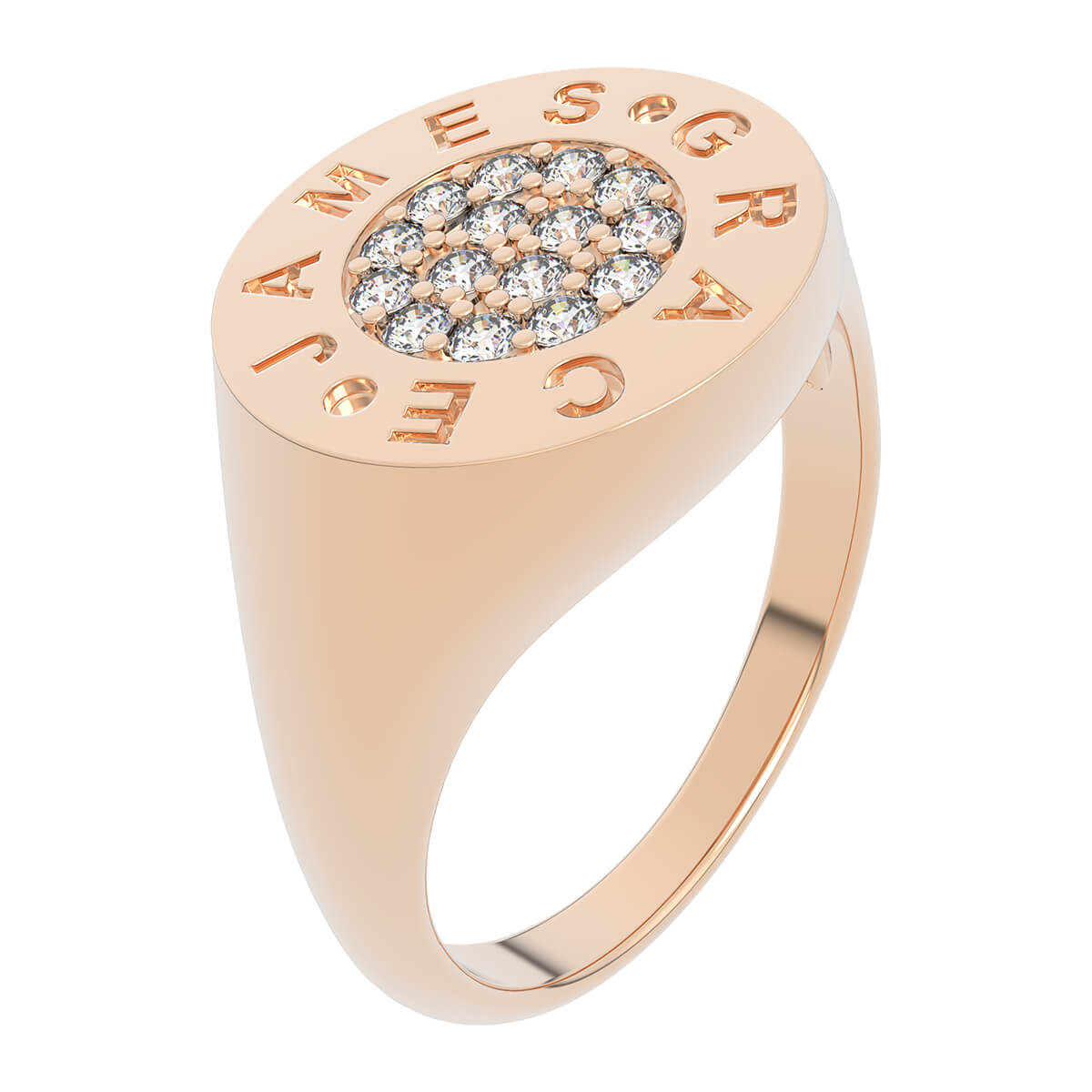 Personalized Diamond Round Signet Ring with Name Engraved - Image 3