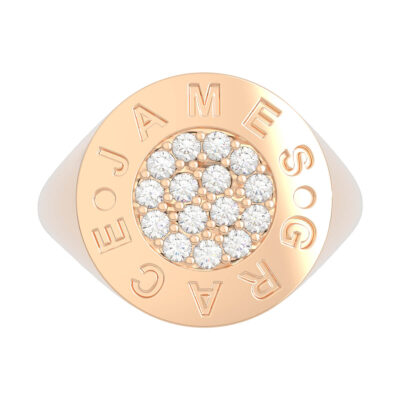 Personalized Diamond Round Signet Ring with Name Engraved
