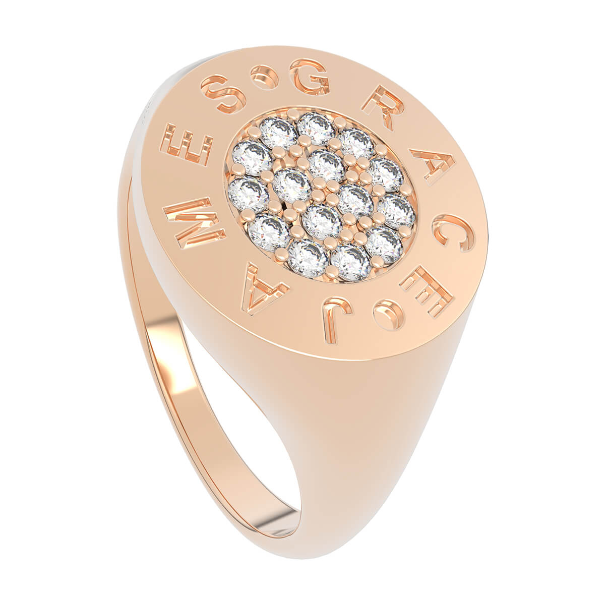 Personalized Diamond Round Signet Ring with Name Engraved - Image 2