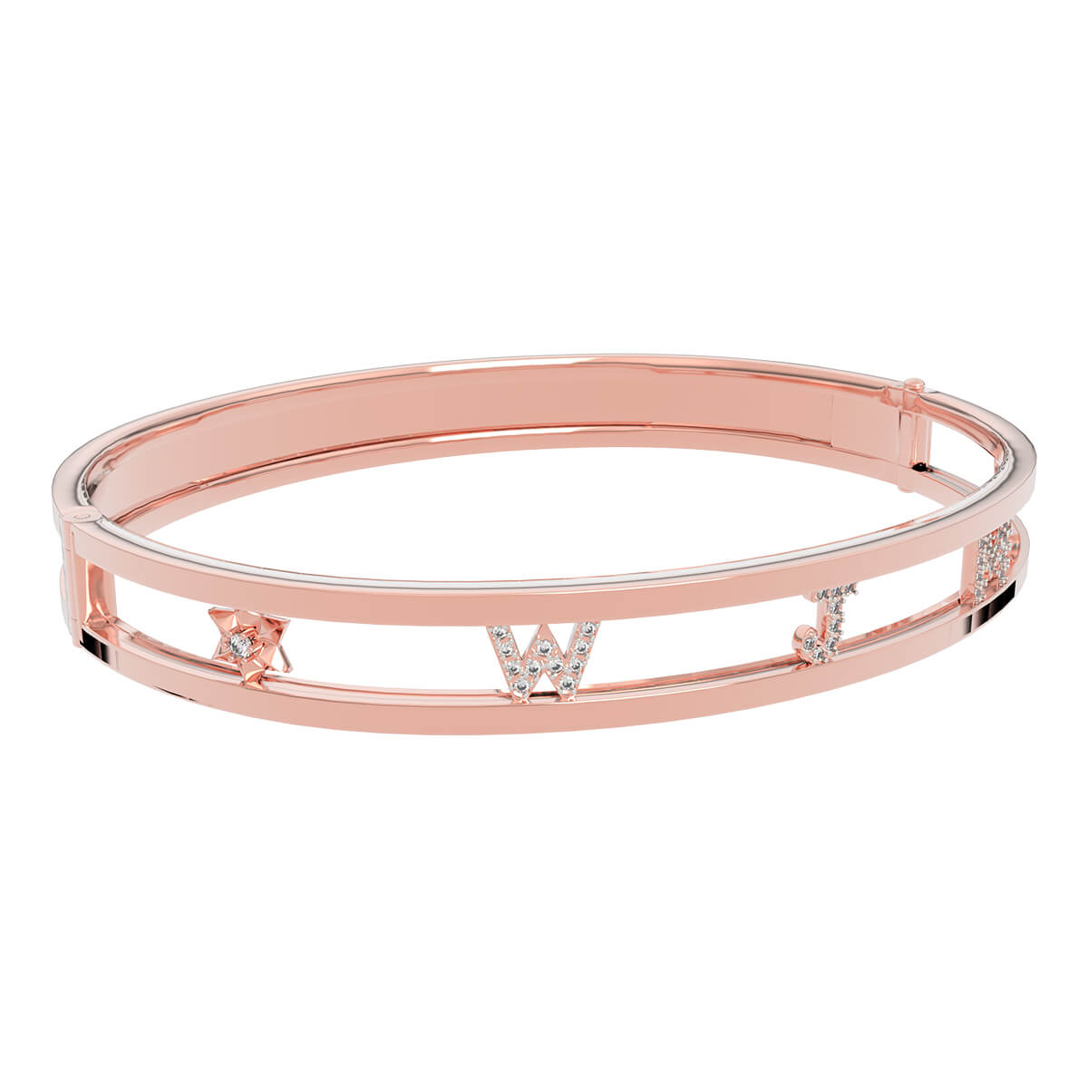 Personalized Diamond Name Letter Bangle in 18K Rose Gold - Image 3