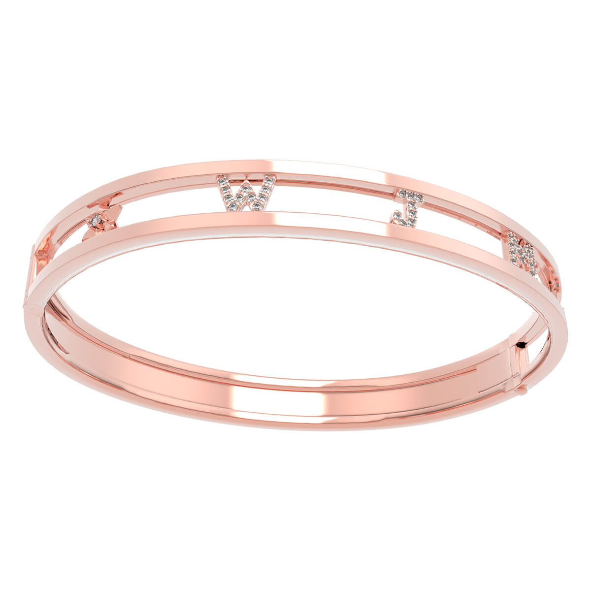 Personalized Diamond Name Letter Bangle in 18K Rose Gold - Image 4