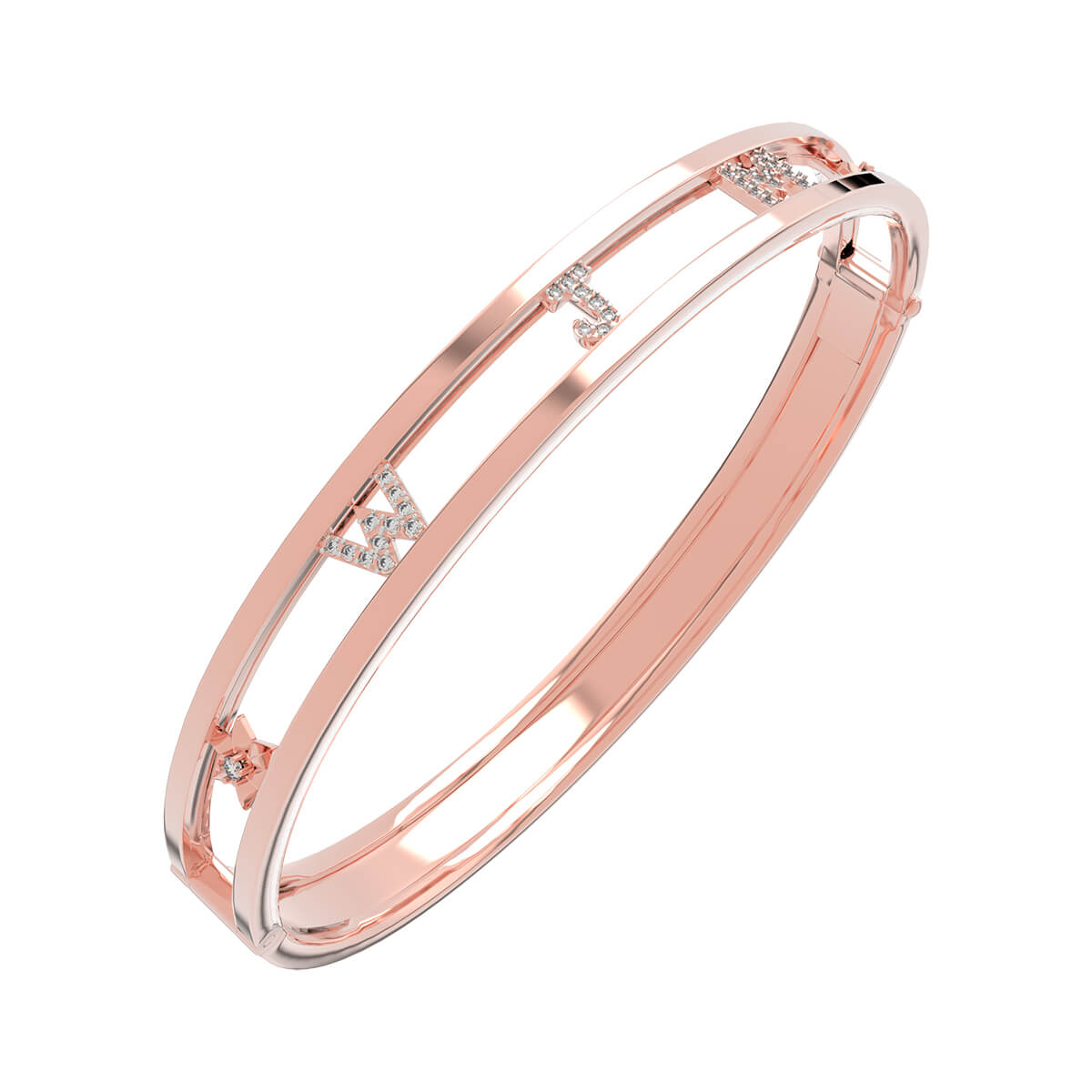 Personalized Diamond Name Letter Bangle in 18K Rose Gold