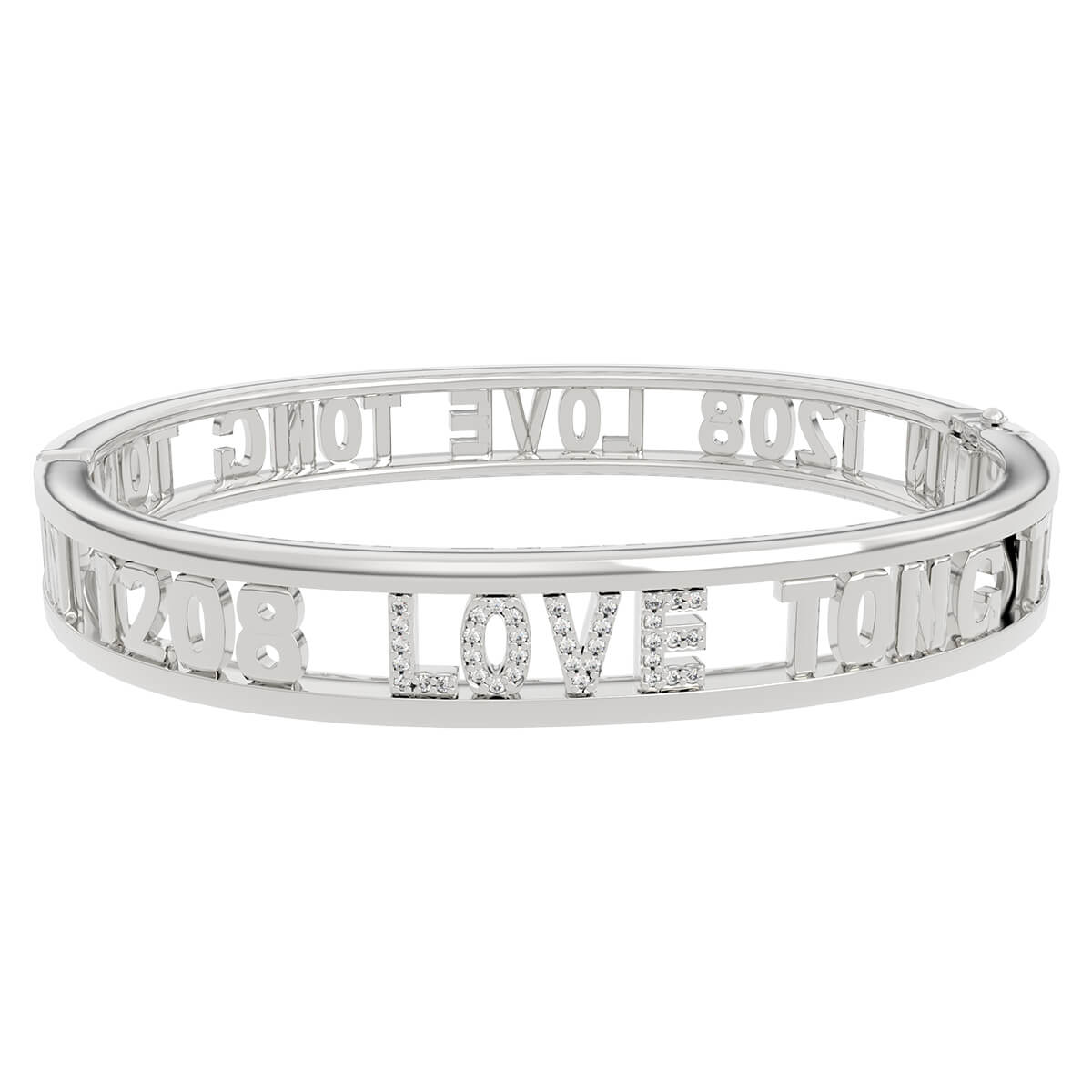 Personalized Diamond Name Letter Bangle in 18K White Gold - Image 2