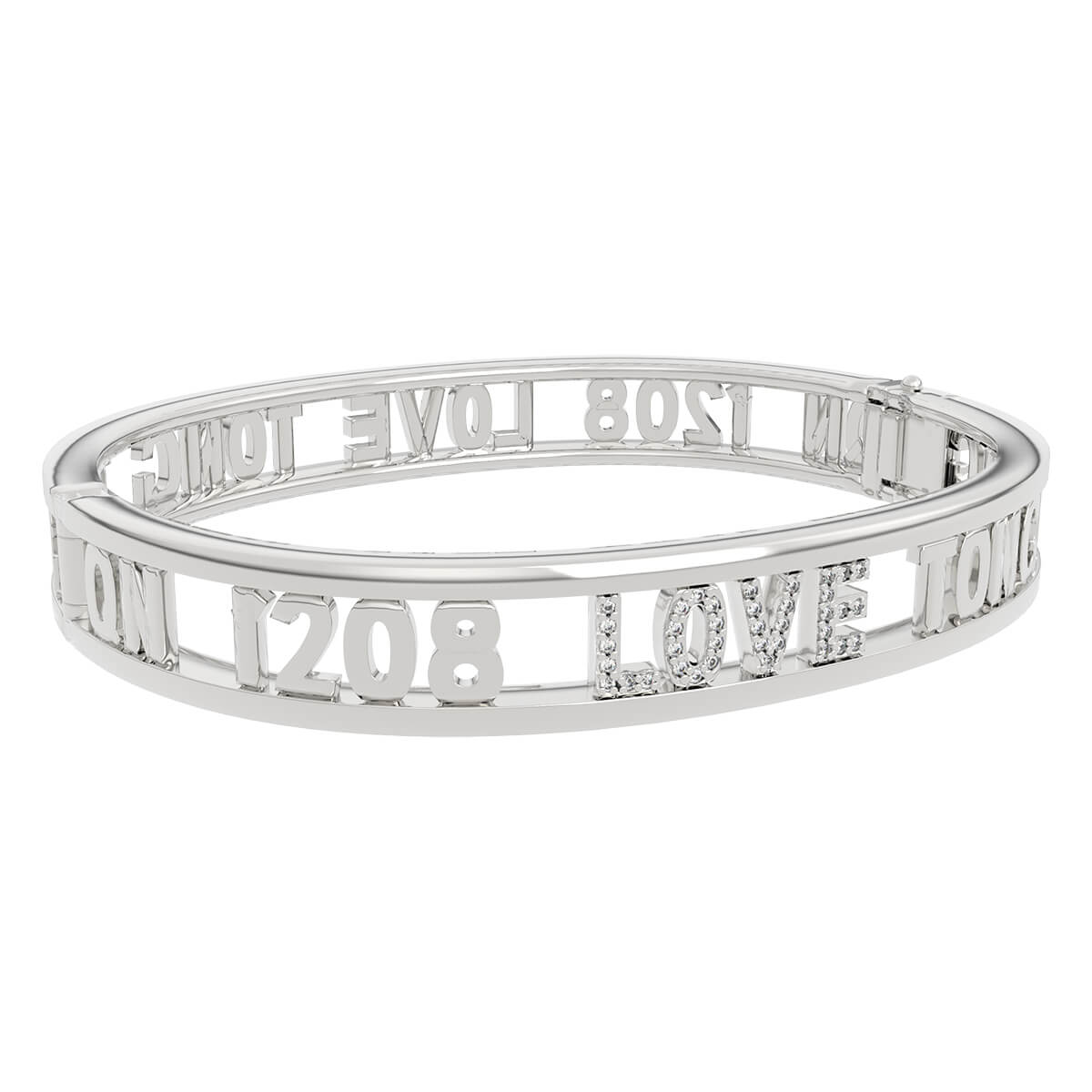Personalized Diamond Name Letter Bangle in 18K White Gold - Image 3
