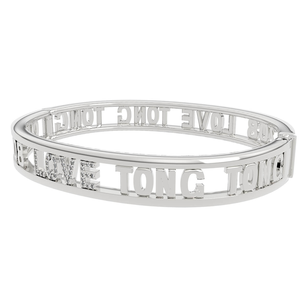 Personalized Diamond Name Letter Bangle in 18K White Gold - Image 5