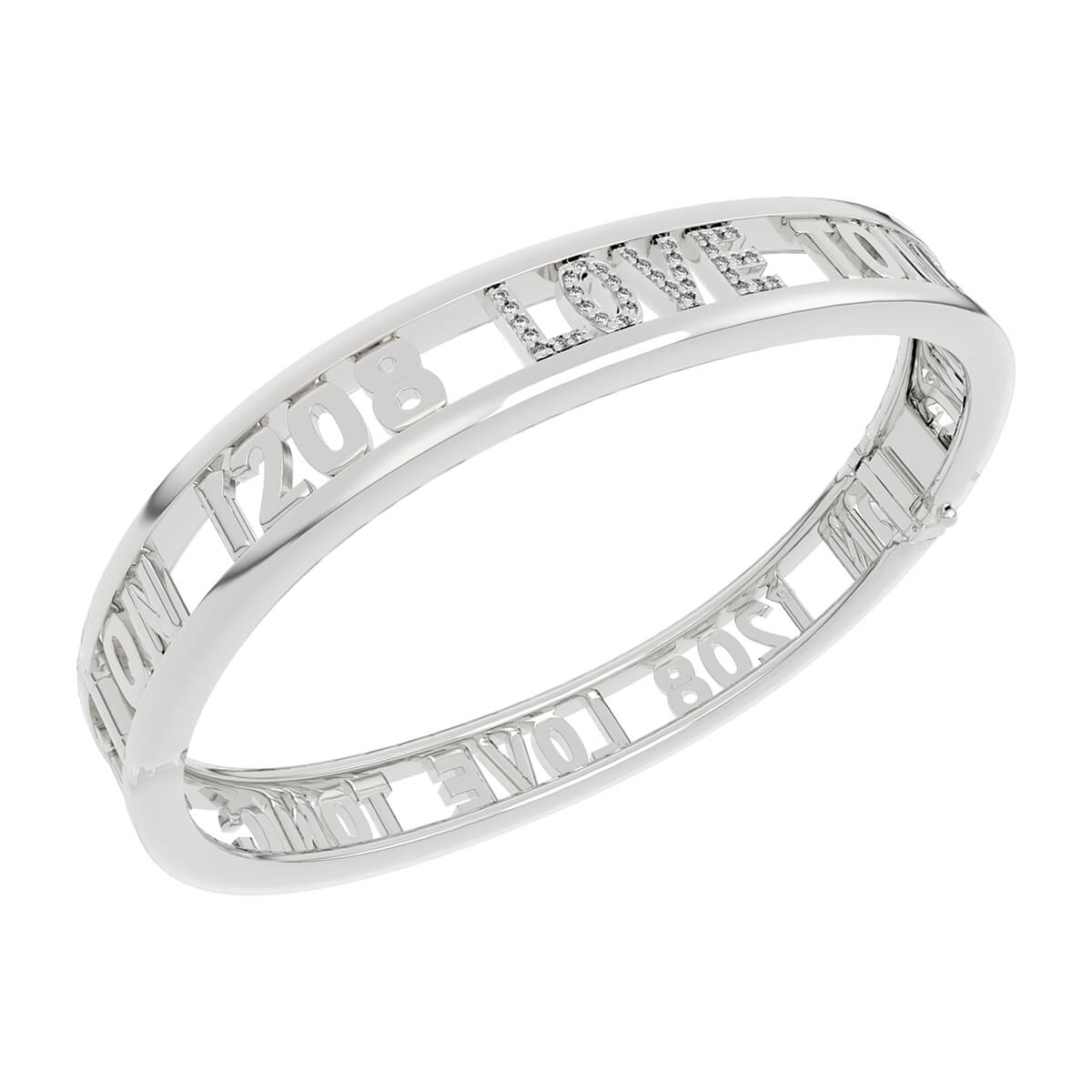 Personalized Diamond Name Letter Bangle in 18K White Gold - Image 4