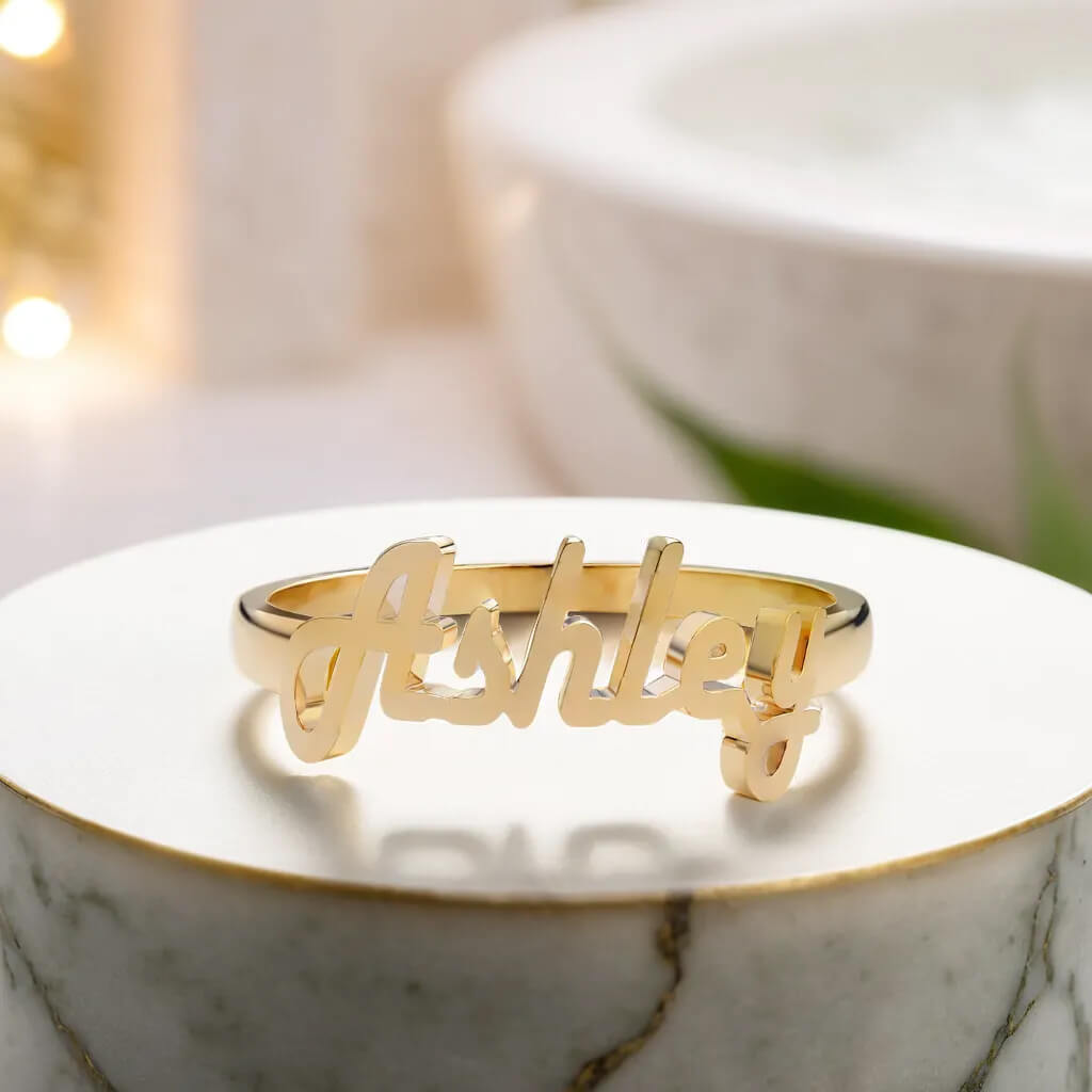 Personalized gold name ring