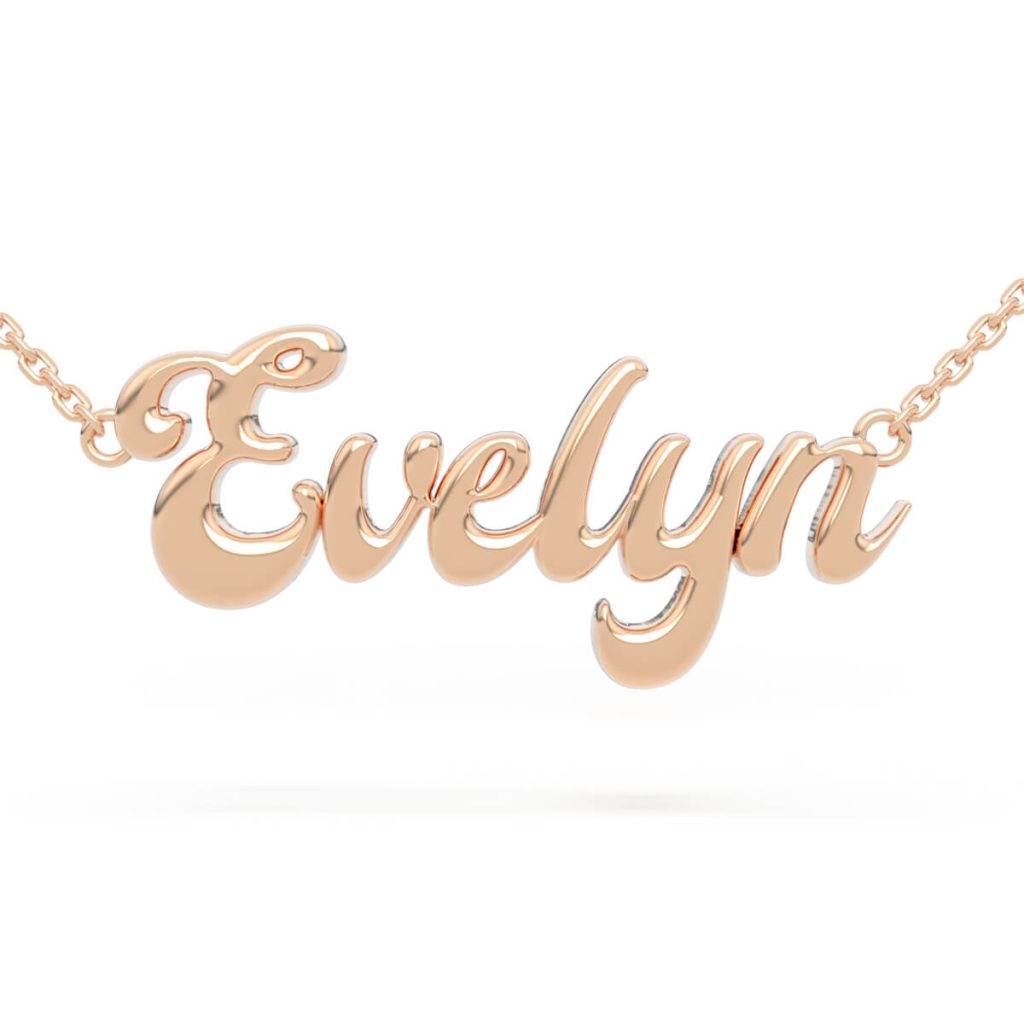 Rose gold name necklace for Girls Evelyn