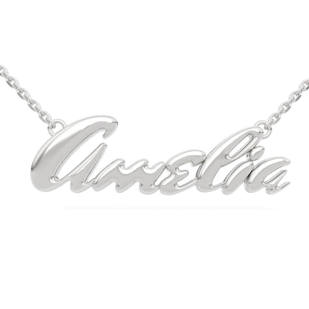 white 18K Gold Necklace Name Amelia