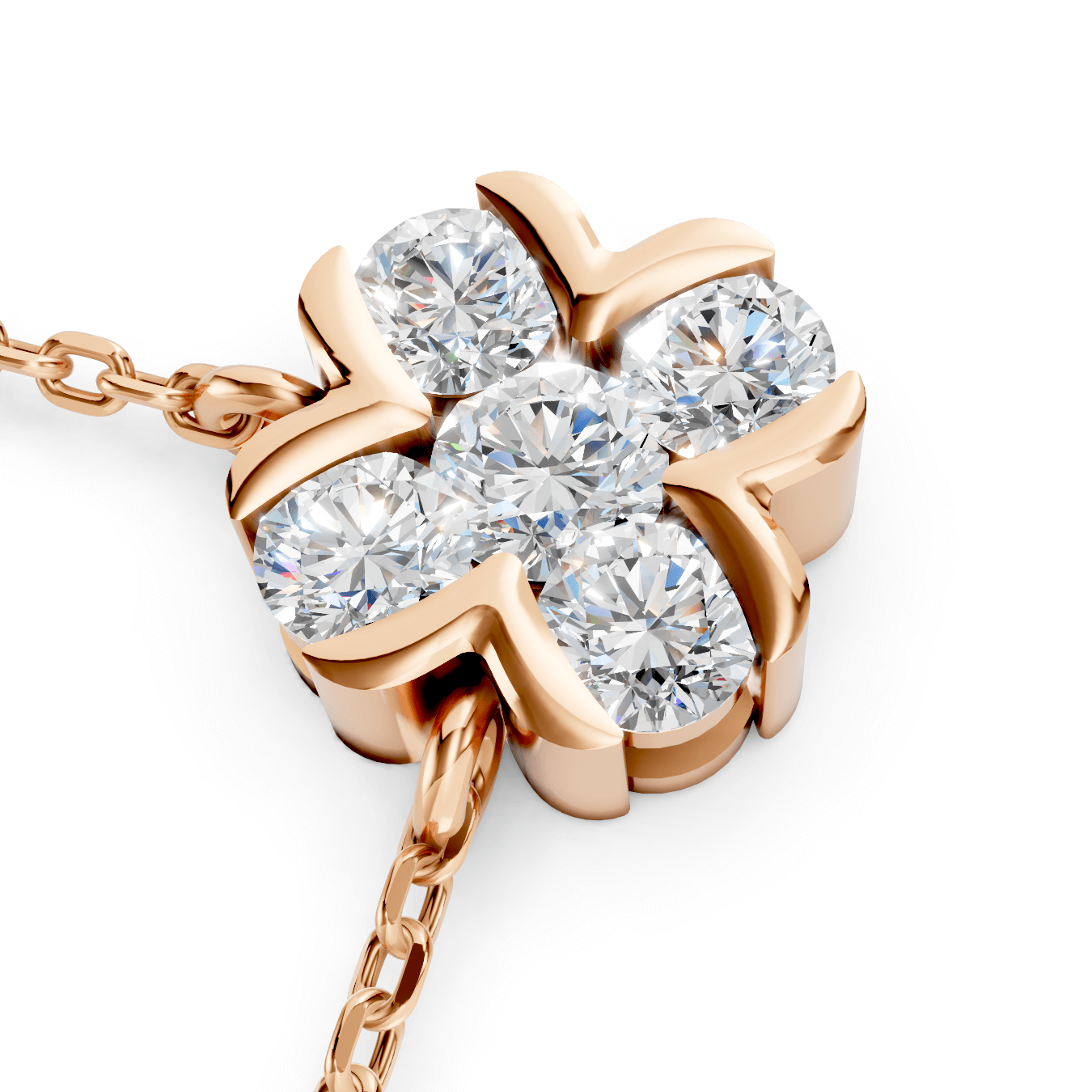 Four Leaf Clover Diamond Pendant Necklace Rose Gold