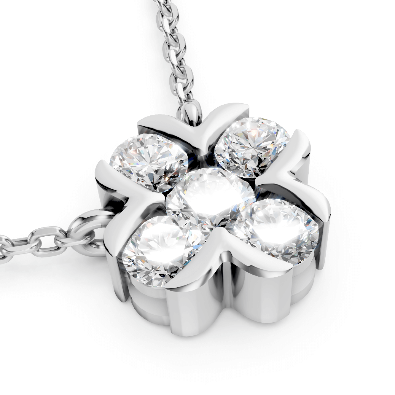 Four Leaf Clover Diamond Pendant Necklace White Gold