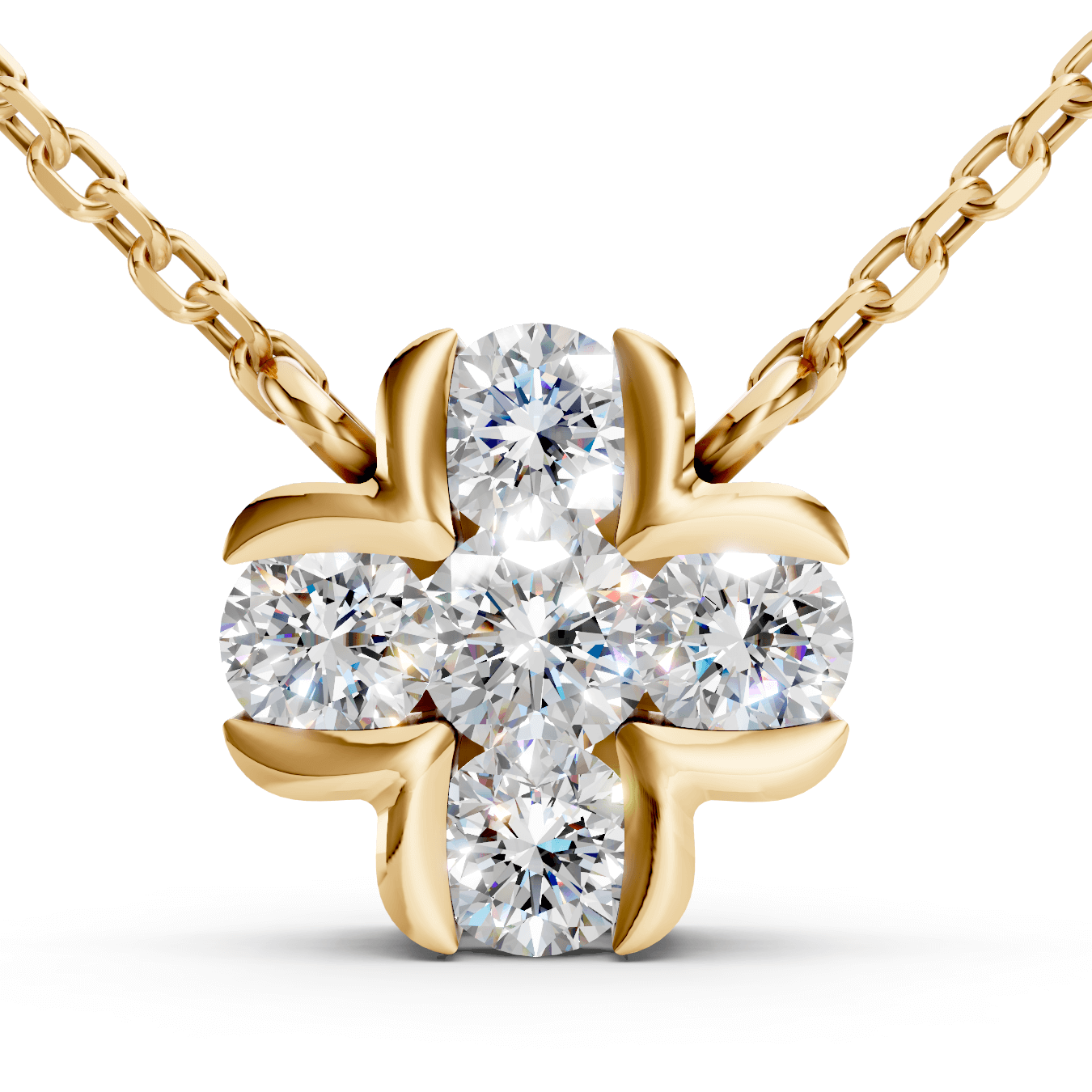 Four Leaf Clover Diamond Pendant Necklace Yellow Gold