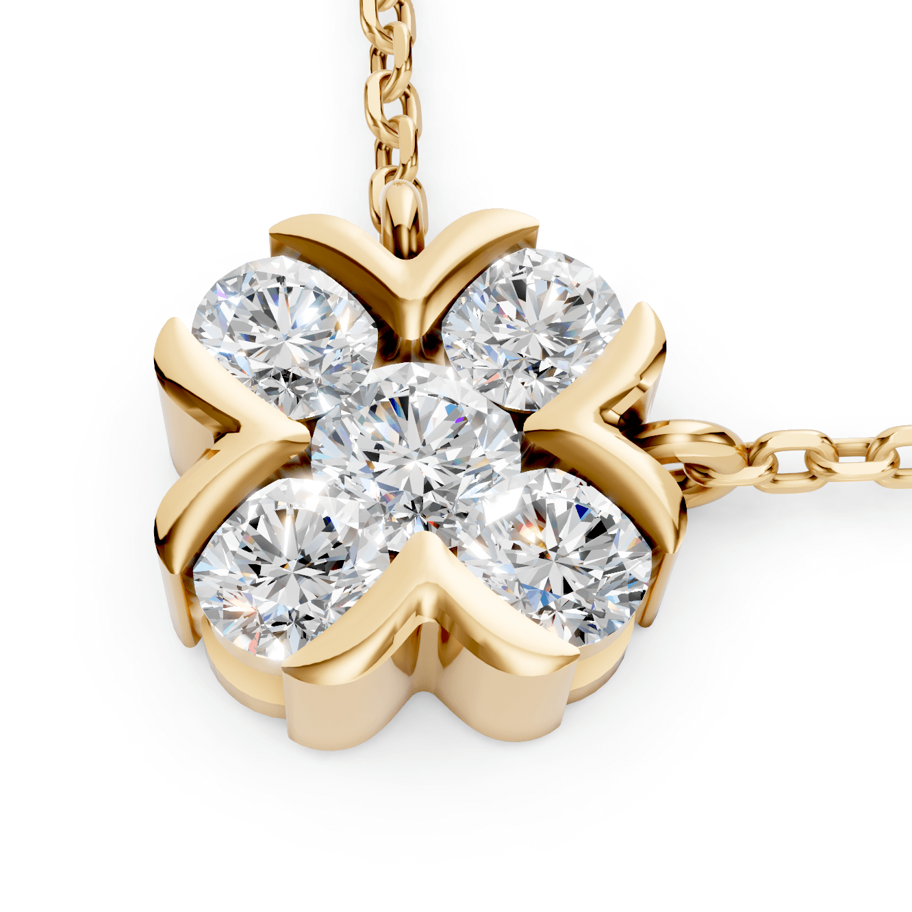 Four Leaf Clover Diamond Pendant Necklace Yellow Gold